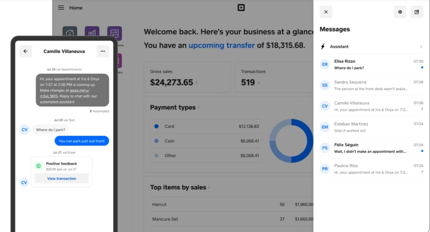 screenshot of Square Messages